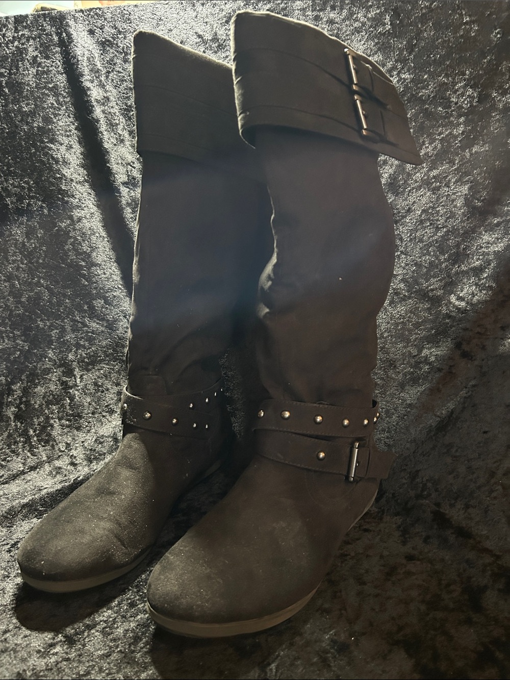 Women's Black Knee-High Studded Buckle Boots -  Size 10M